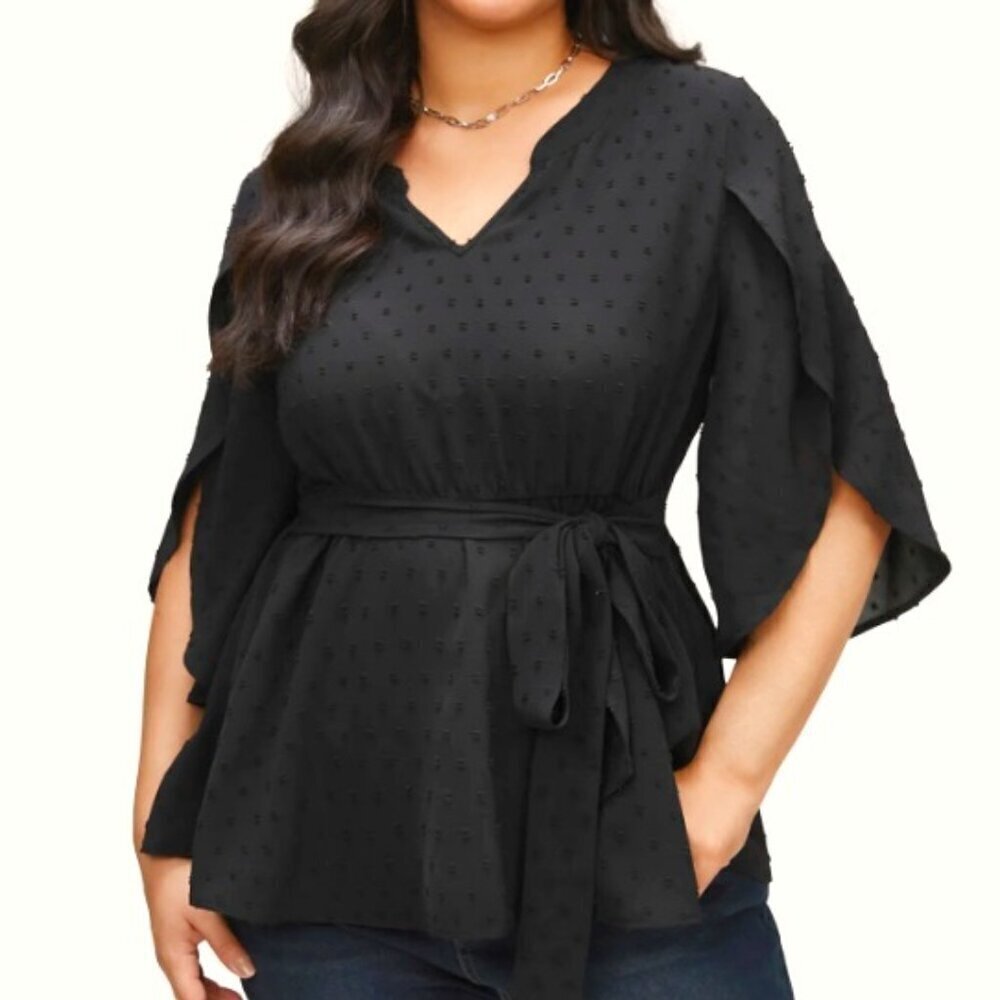 BloomChic Plus Size Plain Textured Petal Sleeve Ties Blouse XL us size 14-16